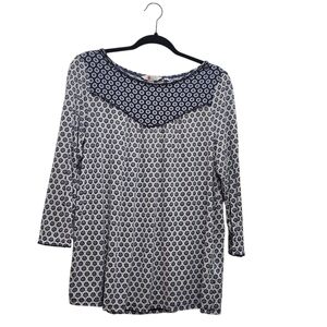 Boden Natasha Star Jersey 3/4 Length Sleeve Top Blue White Size US 10 Stretch